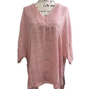 Haris Cotton- The Resort Collection Pink Linen Tunic Blouse